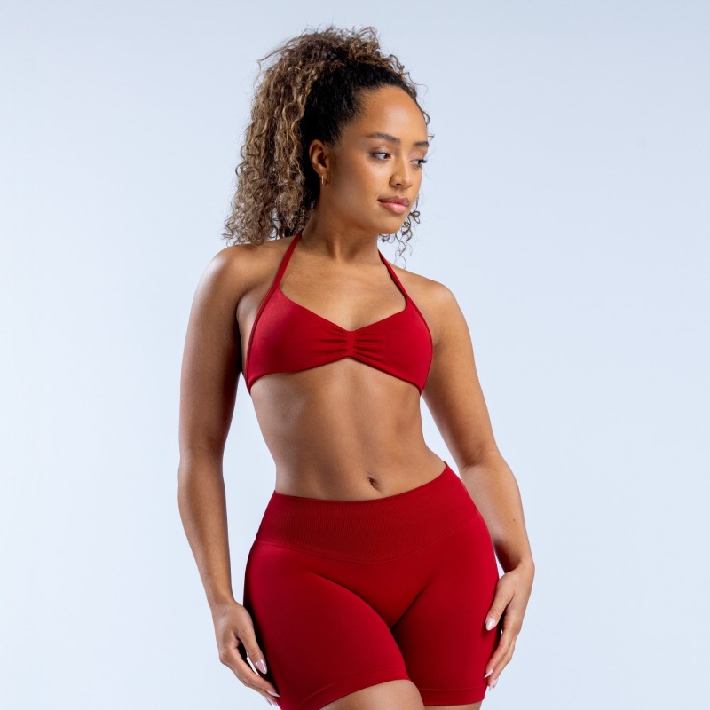Amazon high-elastic ultra-fine matte nylon halter neck bra with beautiful back, seamless fitness bra, sports bra