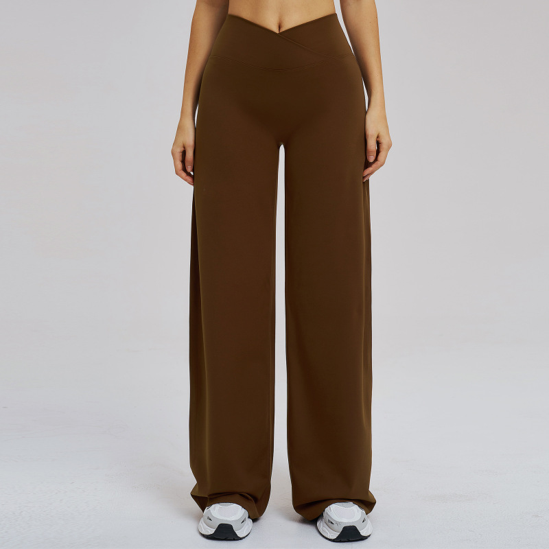Zechuang brushed casual wide-leg pants with crossover waistband, loose fit, suitable for outdoor running and sports (5544)