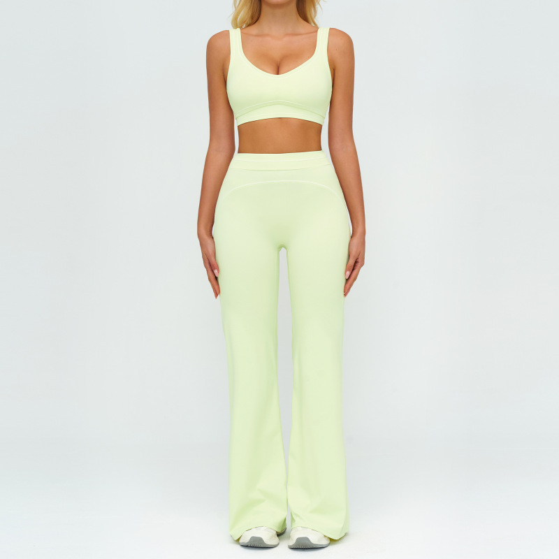 Zechuang Contrasting Color Brushed Yoga Suit Double Shoulder Straps High-End Sports Fitness Clothing Women's Running Exercise Suit 7028
