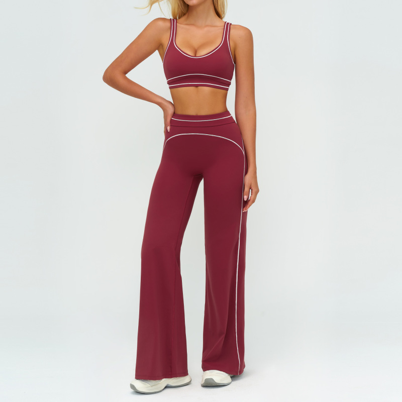 Zechuang Contrasting Color Brushed Yoga Suit Double Shoulder Straps High-End Sports Fitness Clothing Women's Running Exercise Suit 7028