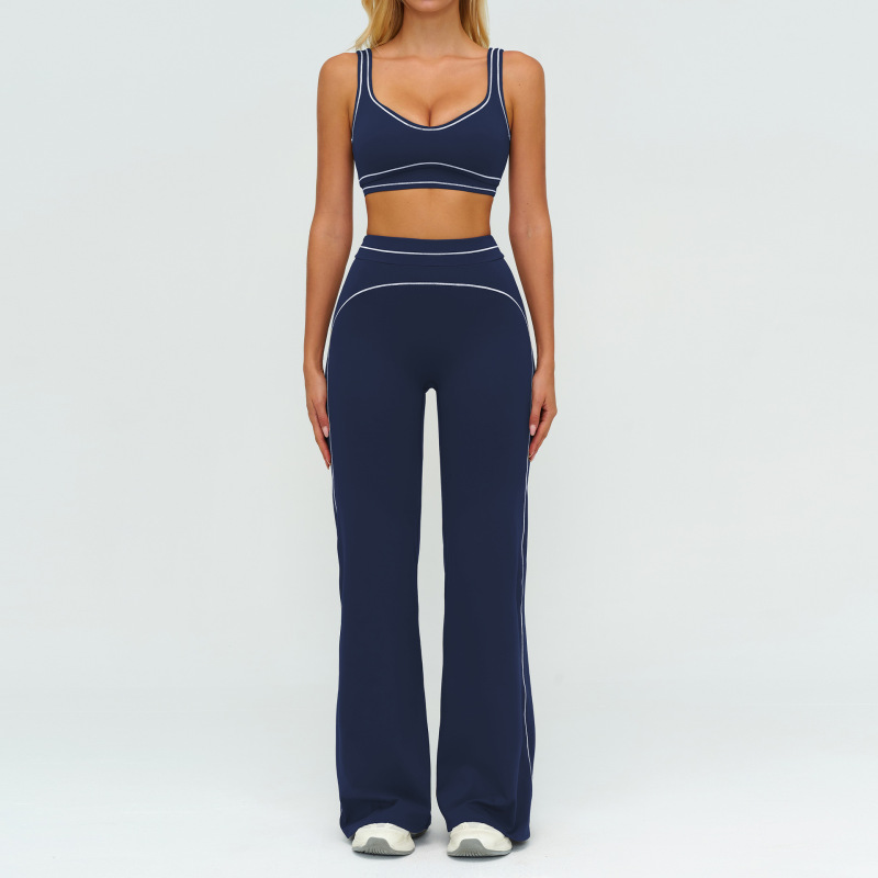 Zechuang Contrasting Color Brushed Yoga Suit Double Shoulder Straps High-End Sports Fitness Clothing Women's Running Exercise Suit 7028