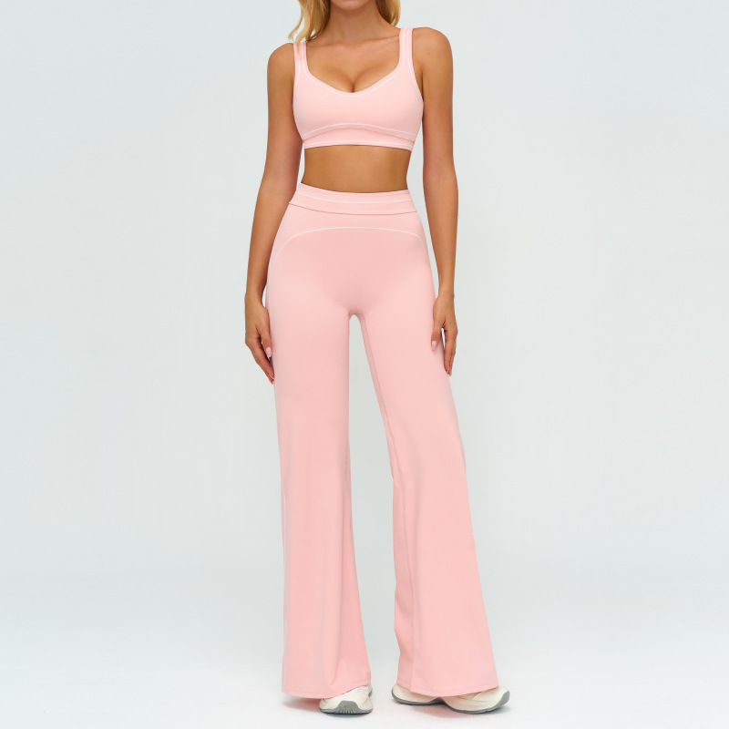 Zechuang Contrasting Color Brushed Yoga Suit Double Shoulder Straps High-End Sports Fitness Clothing Women's Running Exercise Suit 7028