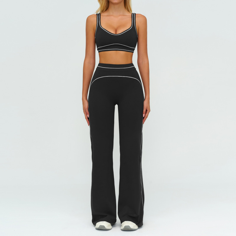 Zechuang Contrasting Color Brushed Yoga Suit Double Shoulder Straps High-End Sports Fitness Clothing Women's Running Exercise Suit 7028