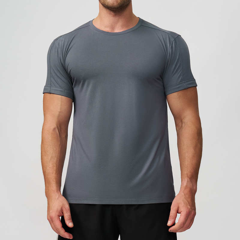 Cross-border European and American soft and skin-friendly men's casual crew neck T-shirt, sports fitness commuting home training top 5512