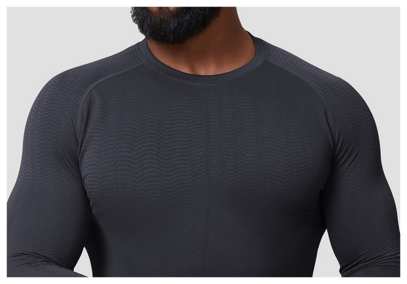 American-style seamless jacquard fitness sports casual core-wicking long-sleeved T-shirt men's slim fit quick-drying training top 1075