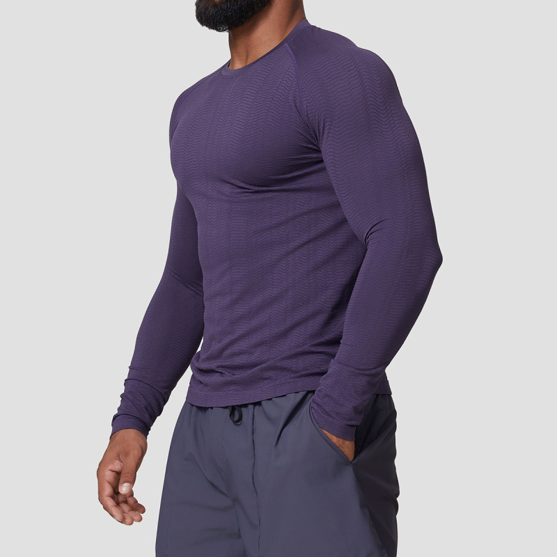American-style seamless jacquard fitness sports casual core-wicking long-sleeved T-shirt men's slim fit quick-drying training top 1075