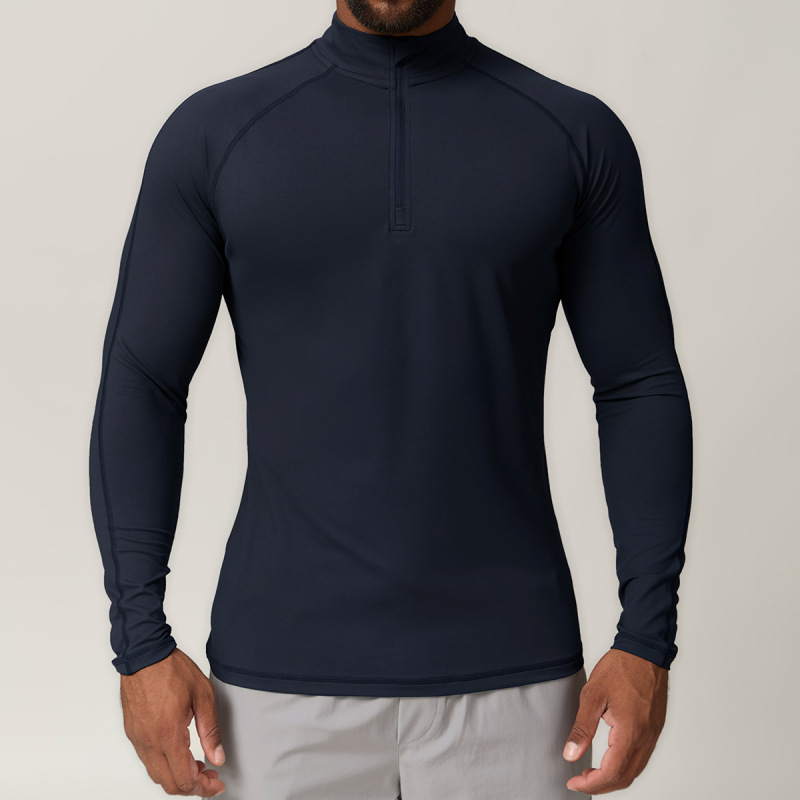 Cross-border European and American men's sports zipper quick-drying long-sleeved t-shirt for running, fitness, home, commuting, and casual wear 1041