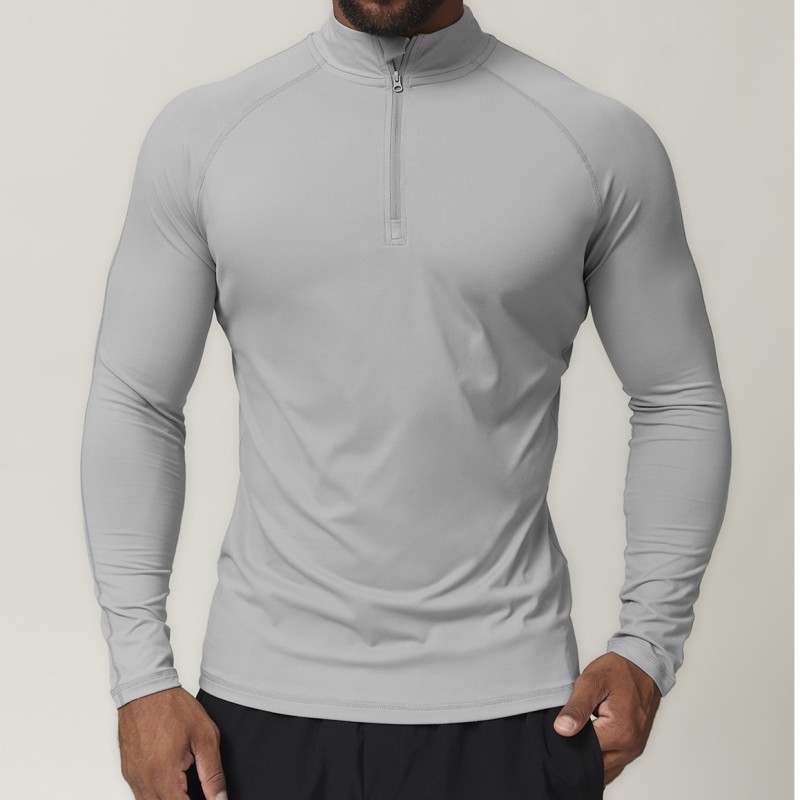 Cross-border European and American men's sports zipper quick-drying long-sleeved t-shirt for running, fitness, home, commuting, and casual wear 1041