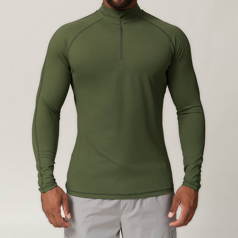 Cross-border European and American men's sports zipper quick-drying long-sleeved t-shirt for running, fitness, home, commuting, and casual wear 1041