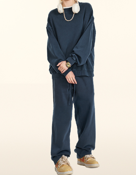 ZSTH-W24131 K24109-TZ Retro Loose Round Neck Sweatshirt Suit