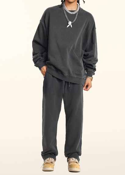 ZSTH-W24131 K24109-TZ Retro Loose Round Neck Sweatshirt Suit