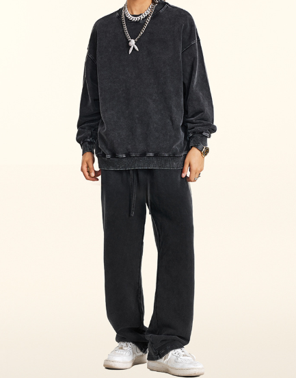 ZSTH-W24131 K24109-TZ Retro Loose Round Neck Sweatshirt Suit