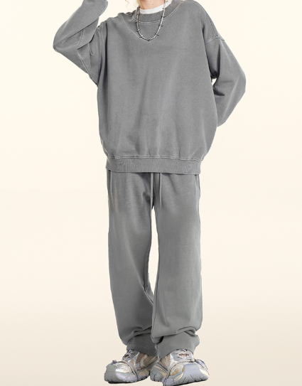 ZSTH-W24131 K24109-TZ Retro Loose Round Neck Sweatshirt Suit