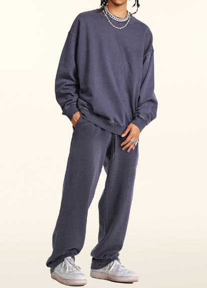 ZSTH-W24131 K24109-TZ Retro Loose Round Neck Sweatshirt Suit