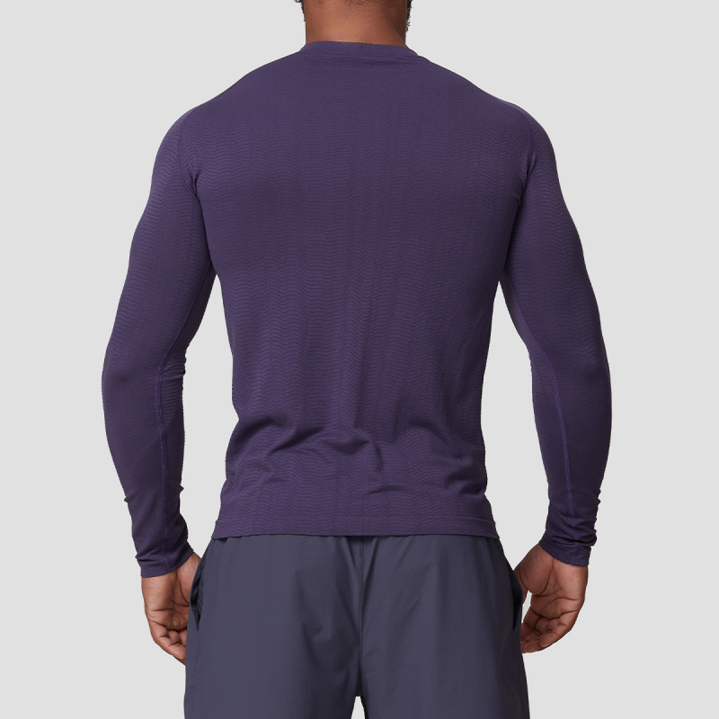 American-style seamless jacquard fitness sports casual core-wicking long-sleeved T-shirt men's slim fit quick-drying training top 1075