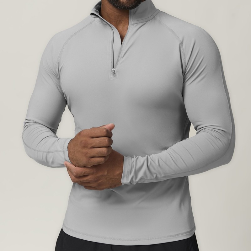 Cross-border European and American men's sports zipper quick-drying long-sleeved t-shirt for running, fitness, home, commuting, and casual wear 1041