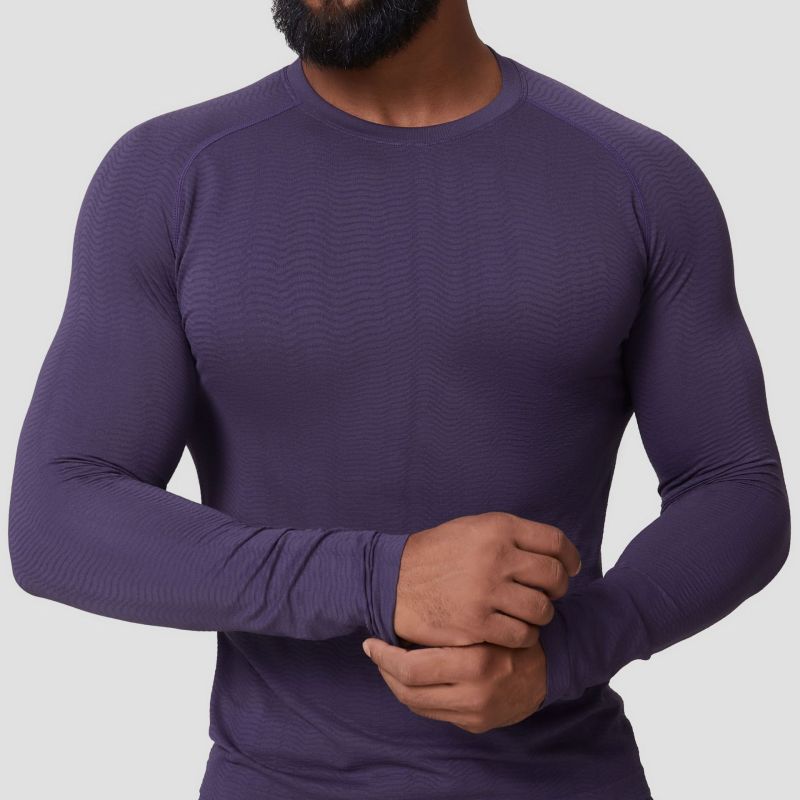 American-style seamless jacquard fitness sports casual core-wicking long-sleeved T-shirt men's slim fit quick-drying training top 1075