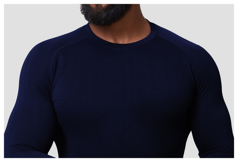 American-style seamless jacquard fitness sports casual core-wicking long-sleeved T-shirt men's slim fit quick-drying training top 1075