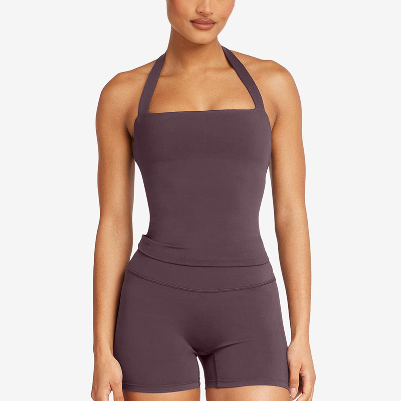 Cross-border sports halter neck vest fitness yoga sleeveless top sexy backless push-up shockproof outdoor sports set