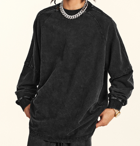 ZSTH-W2436-CX Fake Two-Piece Webbing Retro Long-Sleeved