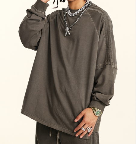 ZSTH-W2436-CX Fake Two-Piece Webbing Retro Long-Sleeved