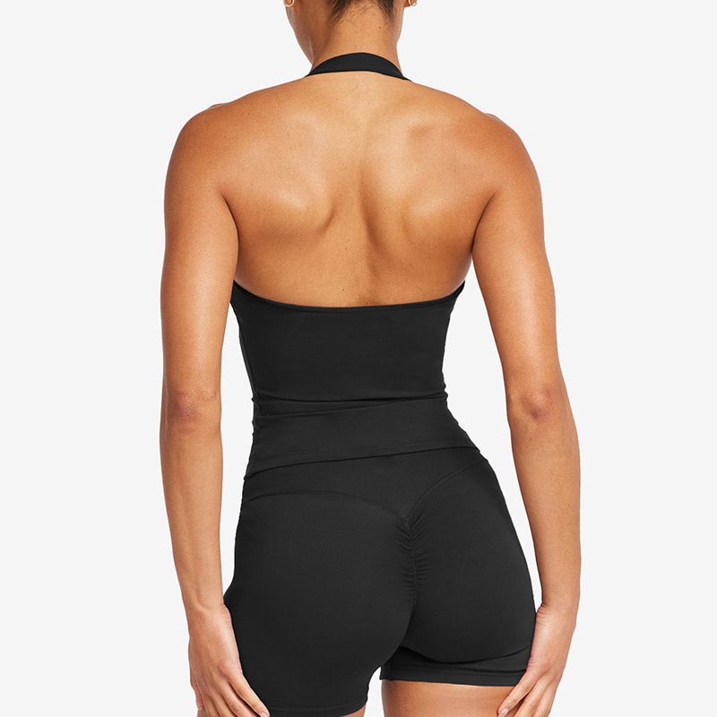 Cross-border sports halter neck vest fitness yoga sleeveless top sexy backless push-up shockproof outdoor sports set