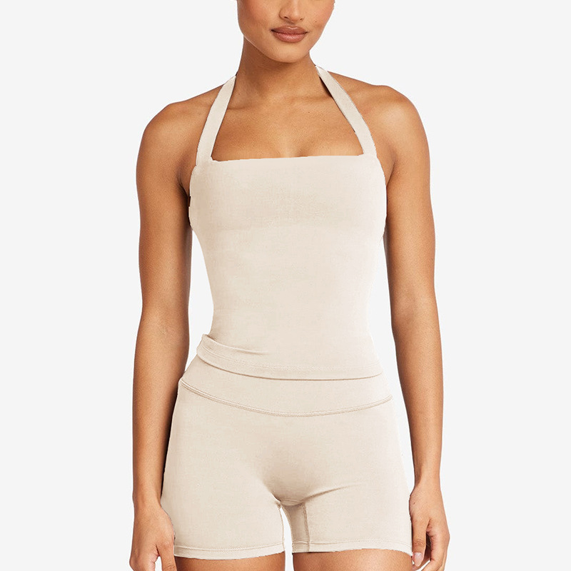 Cross-border sports halter neck vest fitness yoga sleeveless top sexy backless push-up shockproof outdoor sports set