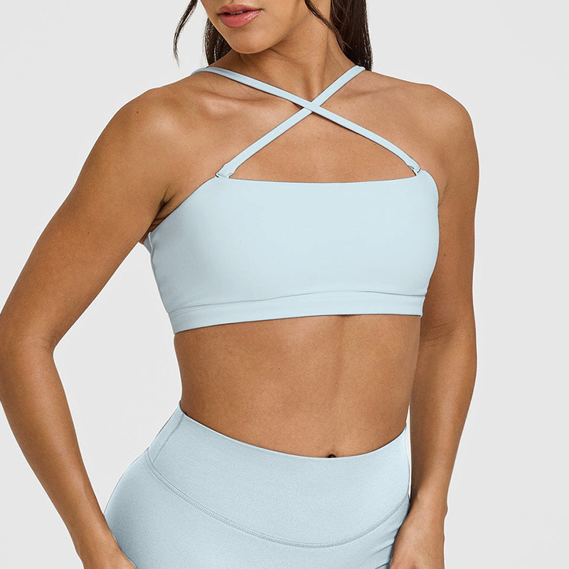 Women's cross-border running sports bra, shockproof strapless bra, backless fitness top, yoga wear, cross-body sports bra