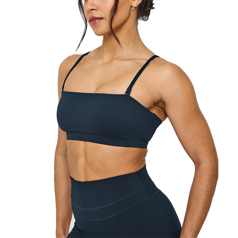 Women's cross-border running sports bra, shockproof strapless bra, backless fitness top, yoga wear, cross-body sports bra