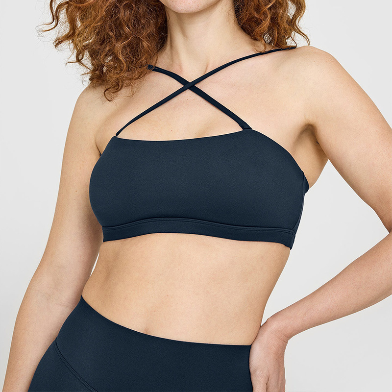 Women's cross-border running sports bra, shockproof strapless bra, backless fitness top, yoga wear, cross-body sports bra