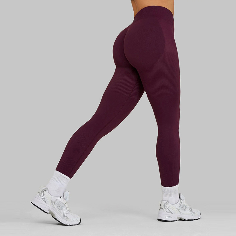 Hot-selling European and American ribbed seamless butt-lifting fitness pants, tummy-controlling, high-waisted peach-butt yoga pants