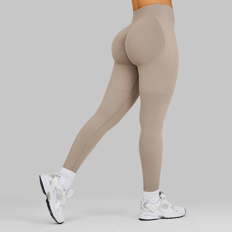 Hot-selling European and American ribbed seamless butt-lifting fitness pants, tummy-controlling, high-waisted peach-butt yoga pants