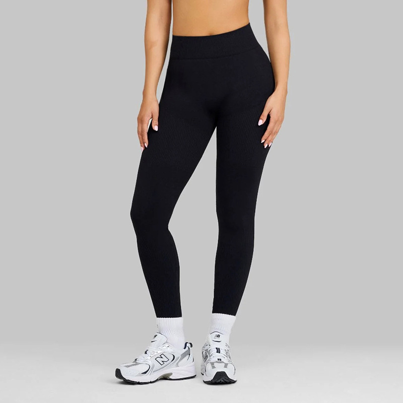 Hot-selling European and American ribbed seamless butt-lifting fitness pants, tummy-controlling, high-waisted peach-butt yoga pants