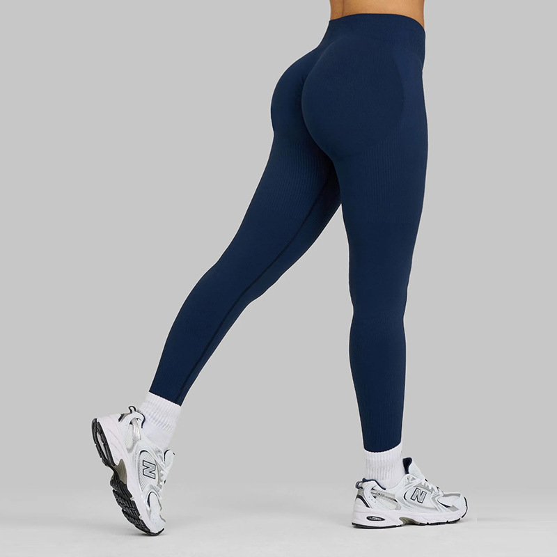 Hot-selling European and American ribbed seamless butt-lifting fitness pants, tummy-controlling, high-waisted peach-butt yoga pants