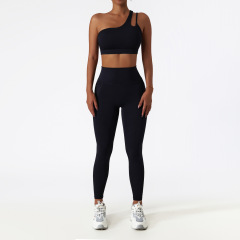 High-end black one-shoulder trousers