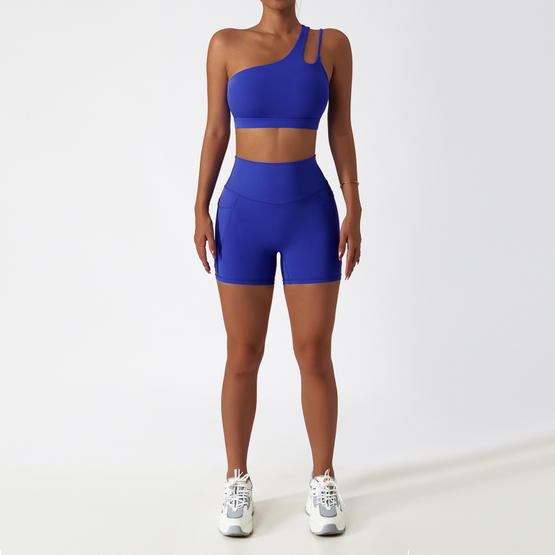 Zechuang Breathable Cloud-Feel Quick-Drying Tight-Fitting Yoga Suit with Pockets, Running Sports Set, Asymmetrical Shoulder, Bare-Feel Fitness Set