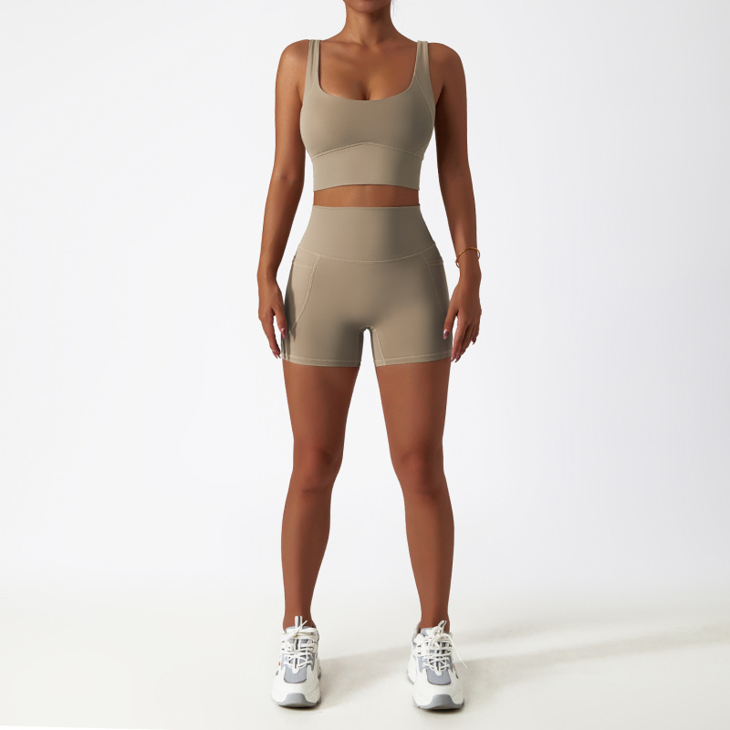 Zechuang Breathable Cloud-Feel Quick-Drying Tight-Fitting Yoga Suit with Pockets, Running Sports Set, Asymmetrical Shoulder, Bare-Feel Fitness Set