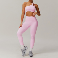 One-shoulder trousers in cherry blossom pink