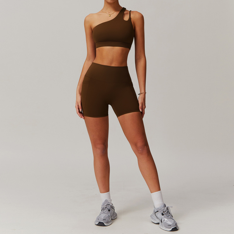 Zechuang Breathable Cloud-Feel Quick-Drying Tight-Fitting Yoga Suit with Pockets, Running Sports Set, Asymmetrical Shoulder, Bare-Feel Fitness Set