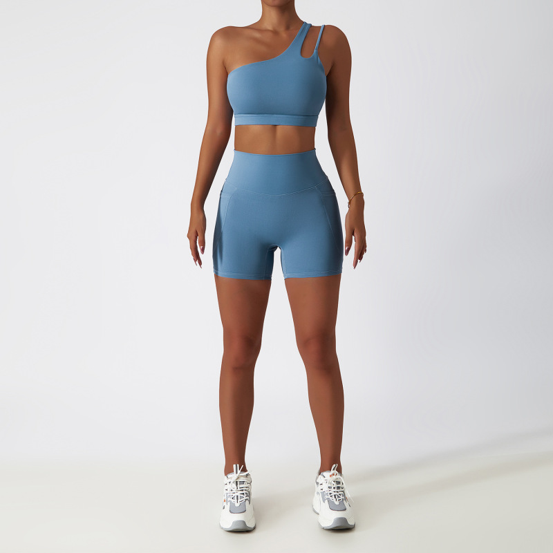 Zechuang Breathable Cloud-Feel Quick-Drying Tight-Fitting Yoga Suit with Pockets, Running Sports Set, Asymmetrical Shoulder, Bare-Feel Fitness Set