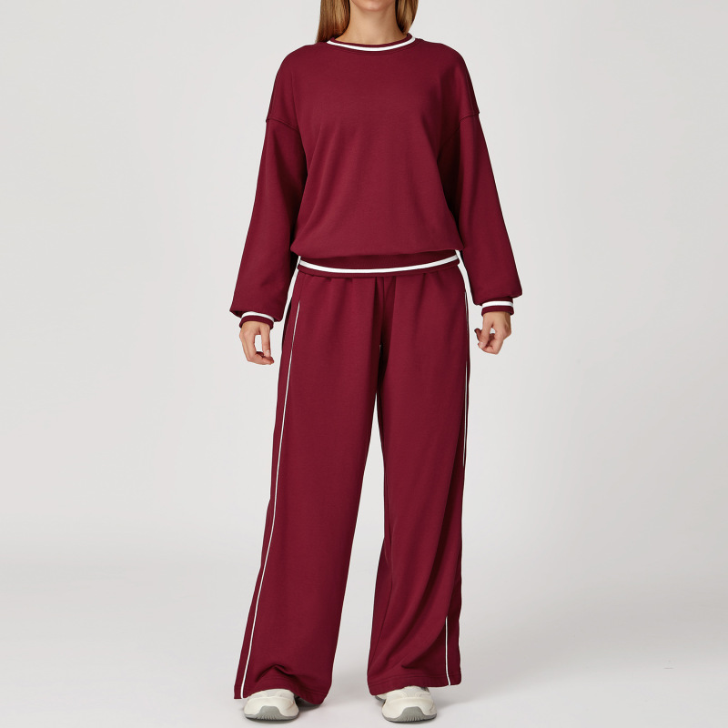 Zechuang Autumn and Winter Casual Contrasting Color Sweatshirt Suit Comfortable and Versatile Suit Women's Outdoor Fashion Sports Suit 7028