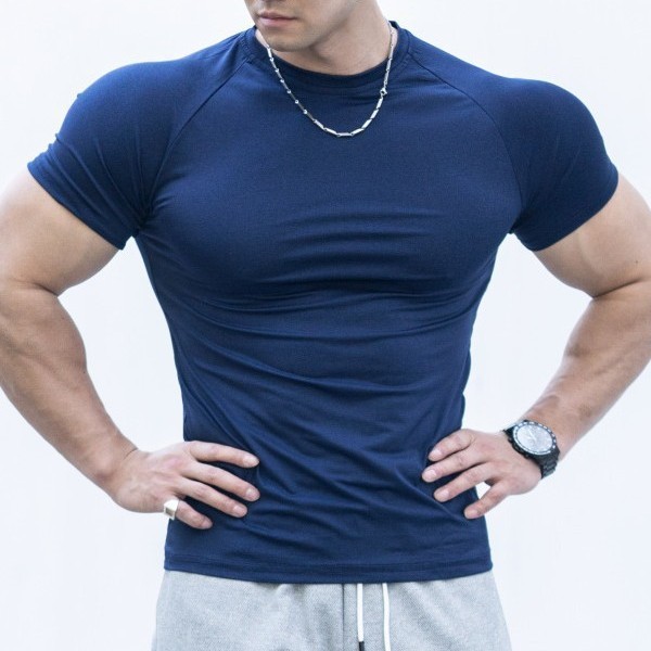 Factory Direct Sales Sports Casual Short-Sleeved T-Shirt for Men in Summer Solid Color Quick-Drying Round Neck T-Shirt