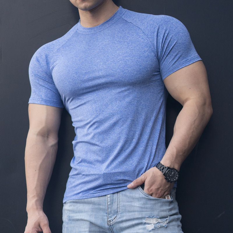 Factory Direct Sales Sports Casual Short-Sleeved T-Shirt for Men in Summer Solid Color Quick-Drying Round Neck T-Shirt