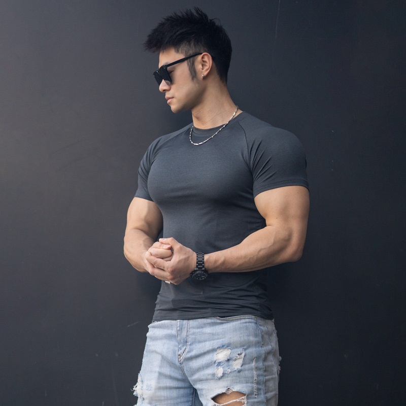 Factory Direct Sales Sports Casual Short-Sleeved T-Shirt for Men in Summer Solid Color Quick-Drying Round Neck T-Shirt