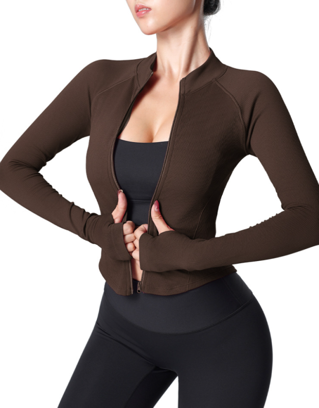 RX- T2193-WT women's tight-fitting slim zipper stand collar long-sleeved yoga jacket