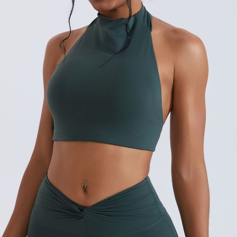 Cross-Border High-Neck Yoga Nude Vest with Chest Pad Underwear Casual Fitness Sports Bra Tight Shock-Proof Top
