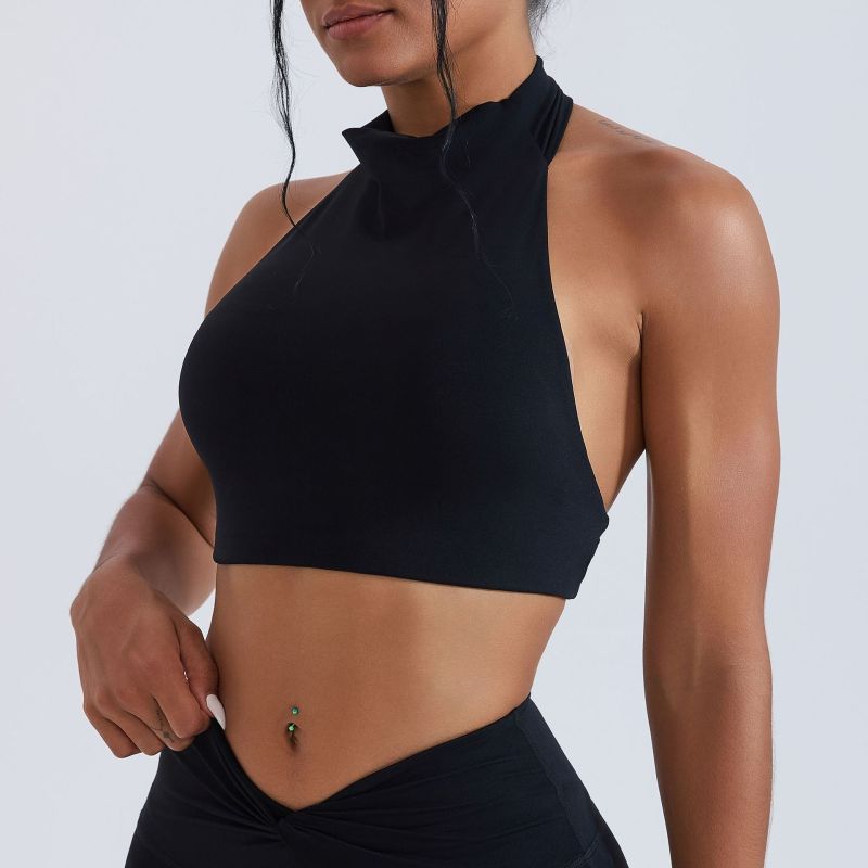 Cross-Border High-Neck Yoga Nude Vest with Chest Pad Underwear Casual Fitness Sports Bra Tight Shock-Proof Top