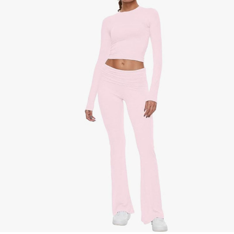 2024 Amazon Express New European and American Women's Crewneck, Short, Tight, Low Waist, Bell Pants suit