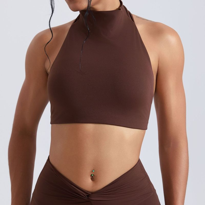 Cross-Border High-Neck Yoga Nude Vest with Chest Pad Underwear Casual Fitness Sports Bra Tight Shock-Proof Top