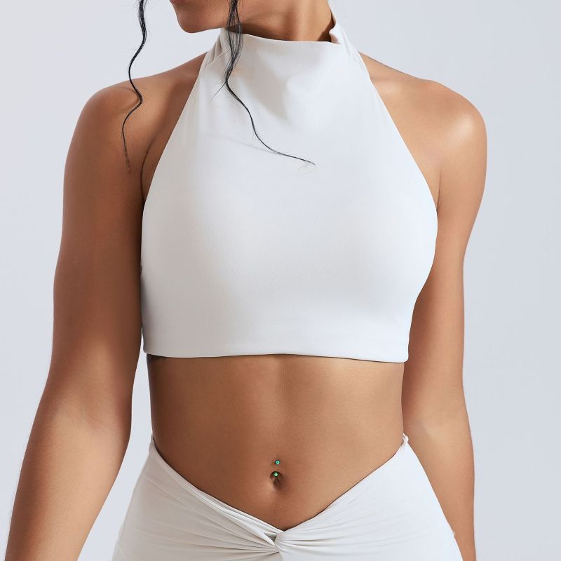 Cross-Border High-Neck Yoga Nude Vest with Chest Pad Underwear Casual Fitness Sports Bra Tight Shock-Proof Top